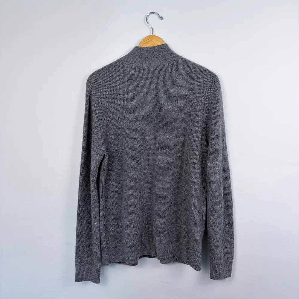Kokun Men's Thermal Full Zip Cashmere Sweater Gray Medium